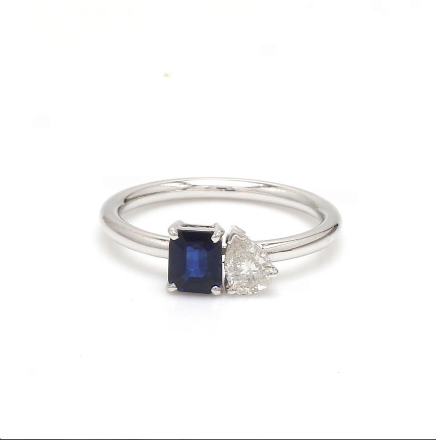 Natürlicher blauer Saphir-Diamant-Ring aus 14k Gold Damen im Angebot