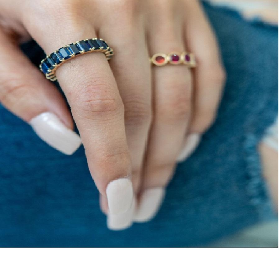 Ring aus natürlichem blauem Saphir in 14k Gold (Asscher-Schliff) im Angebot
