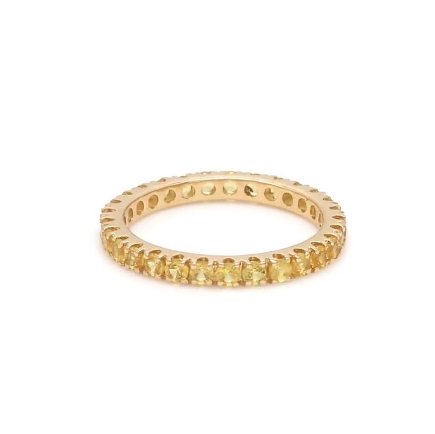 Taglio Asscher Anello a fascia con zaffiro giallo Nature in oro 14k in vendita
