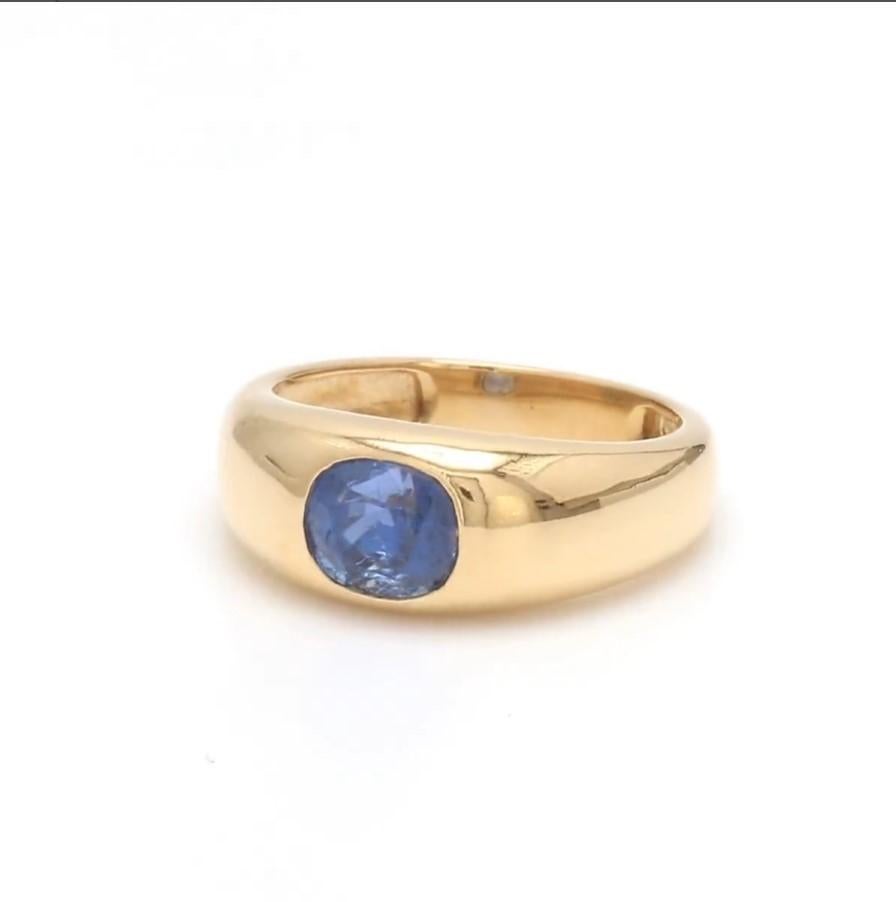 Ring aus natürlichem blauem Saphir in 18k Gold (Asscher-Schliff) im Angebot