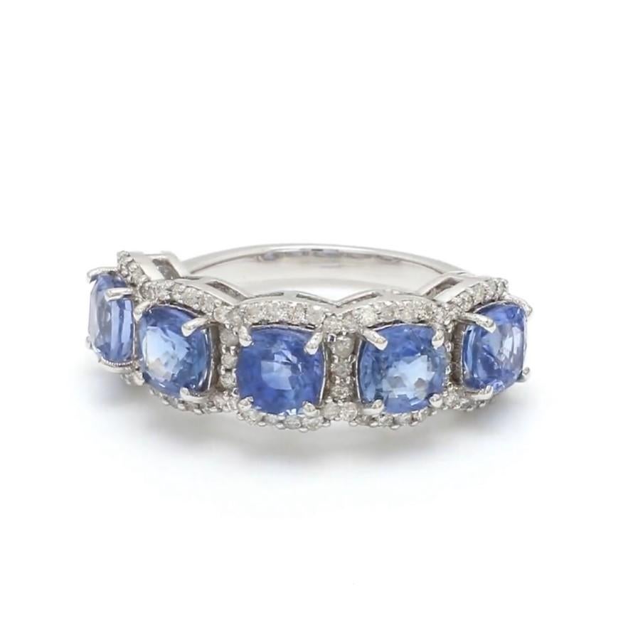 Natürlicher blauer Saphir-Diamantring aus 18 Karat Gold (Asscher-Schliff) im Angebot