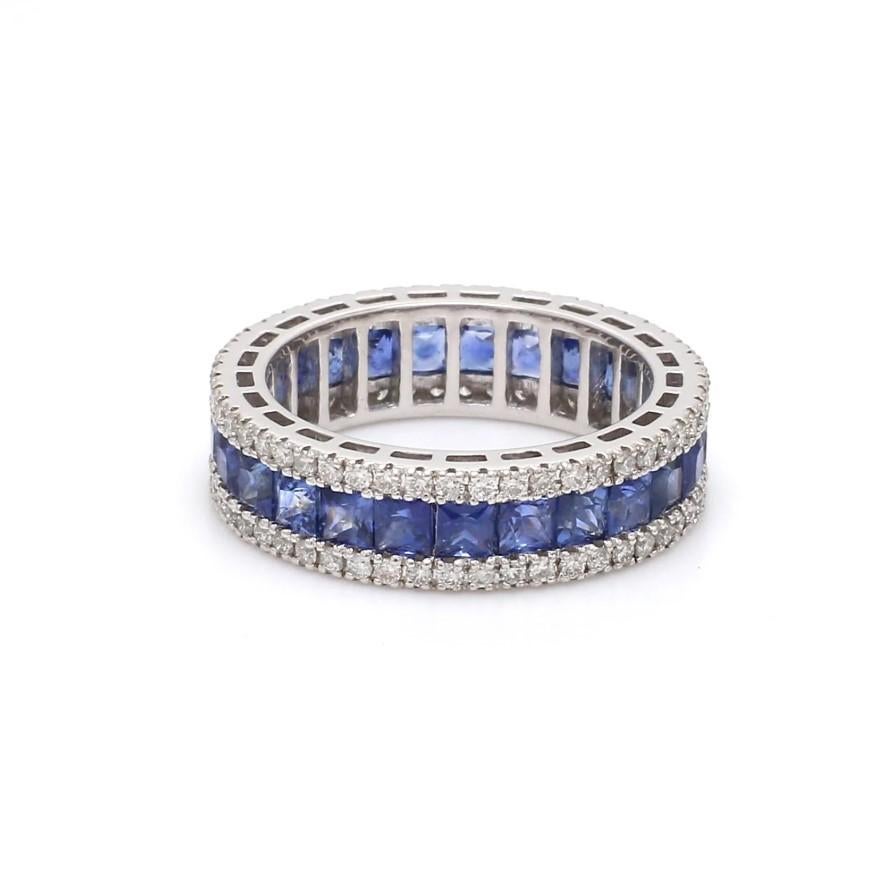 Natürlicher blauer Saphir Bandring 18k Gold (Asscher-Schliff) im Angebot