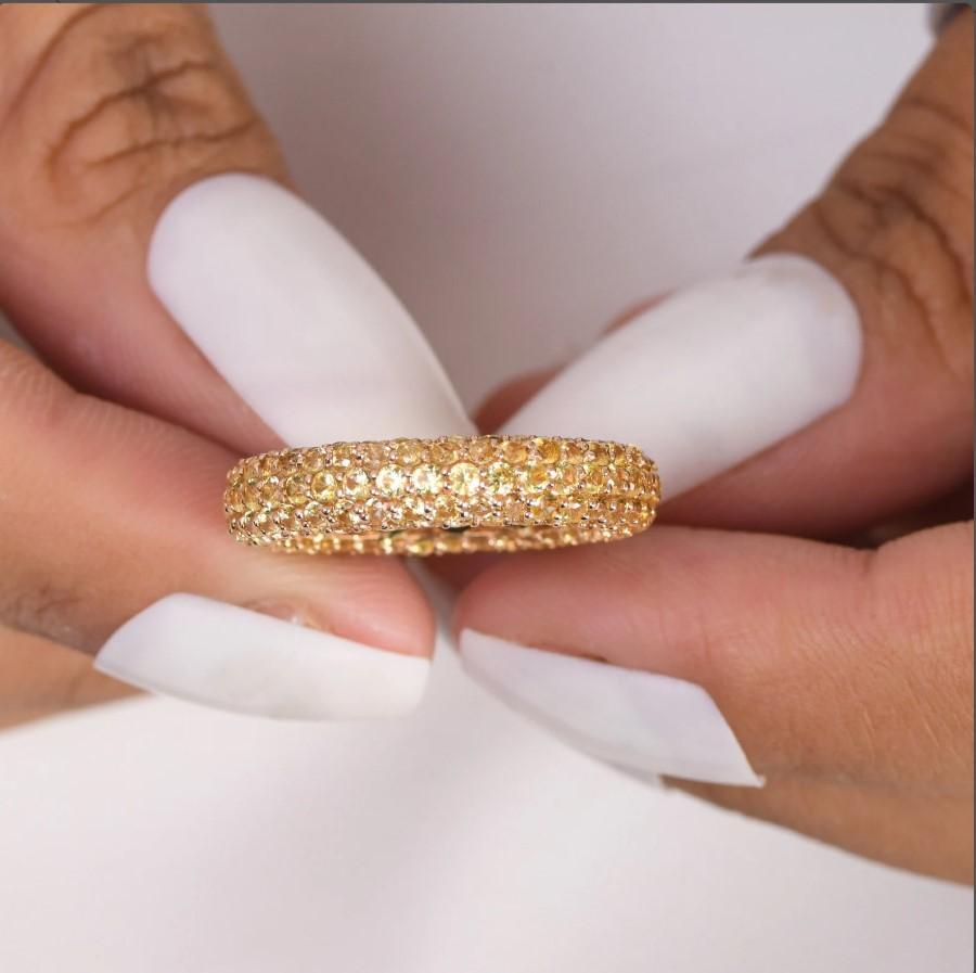 Donna Anello con zaffiro giallo naturale in oro 14k in vendita