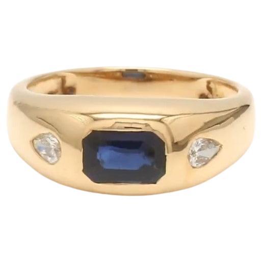 Natürlicher blauer Saphir-Diamantring aus 18 Karat Gold