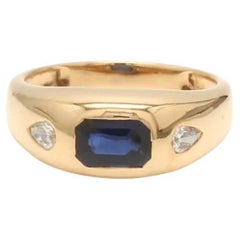 Natürlicher blauer Saphir-Diamantring aus 18 Karat Gold