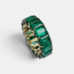 Natural 12 Ct High Quality Zambian Emerald Cut Emerald Eternity Band/ Ring 14 KG