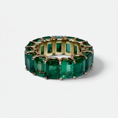 Natural 12 Ct High Quality Zambian Emerald Cut Emerald Eternity Band/ Ring 14 KG