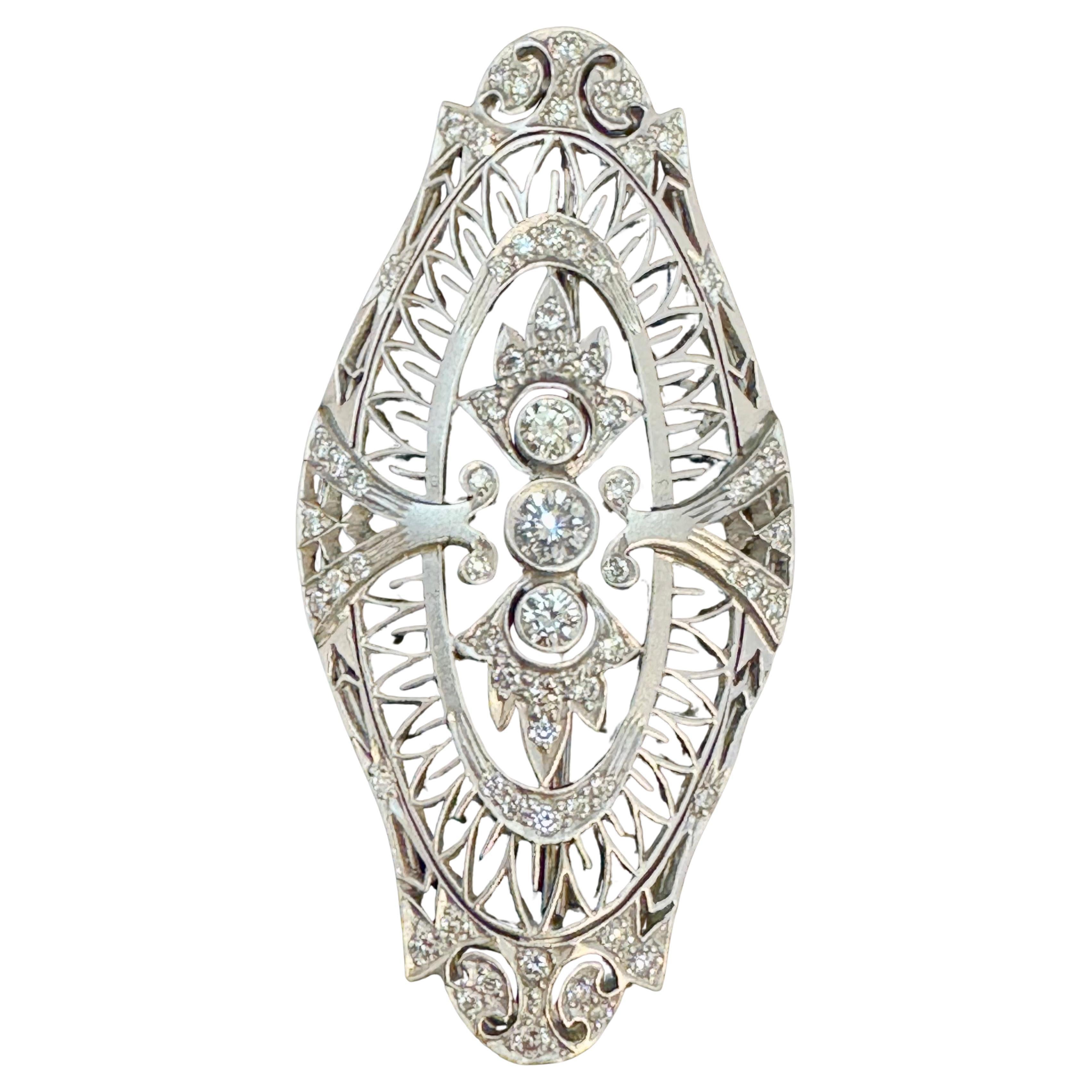 Estate Art Deco 1 Ct Diamond  Platino 12,5 Gm Pin / Broccia VS Qualità