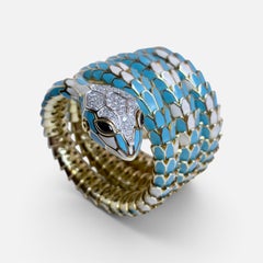 SNAKE COLLECTION , Türkis und Weiß SCHLANGENARMBAND , Diamanten, 18K & Sterling