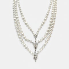 Vintage Fine Mikimoto Perle 6-8 mm & 34 Diamanten Halskette in 18 Karat Weißgold