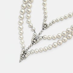 Vintage Fine Mikimoto Perle 6-8 mm & 34 Diamanten Halskette in 18 Karat Weißgold