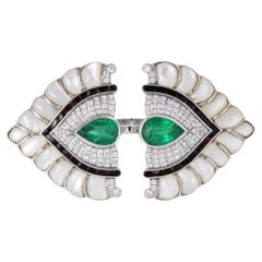 Natural Emerald & Pearl & Black Onyx Ring in 18k Gold