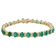 Bracciale Tennis con smeraldo naturale da 15 carati e diamante da 2,2 carati in oro giallo 14 Kt