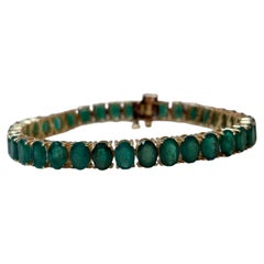 Pulsera de tenis con esmeralda natural de 27 quilates, oro amarillo de 14 quilates, 21GM, 7,25 pulgadas