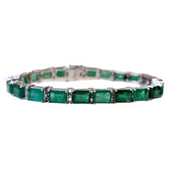 24 Carat Natural Emerald Tennis Bracelet, 14 Karat White Gold, 21.6GM, 7 Inch