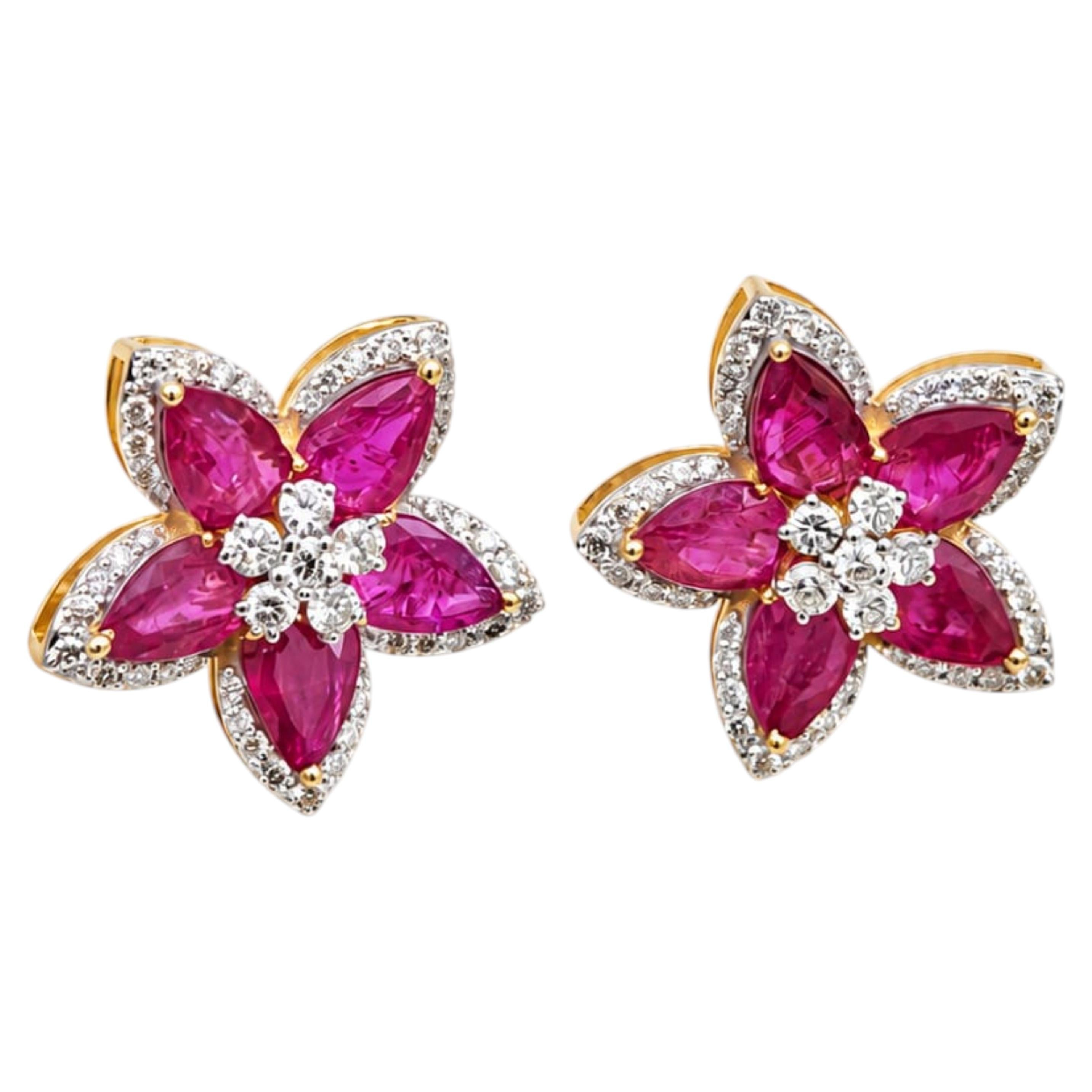 Natural Ruby 4CTS & Diamond 0.69CTS Earring in 14k Gold For Sale