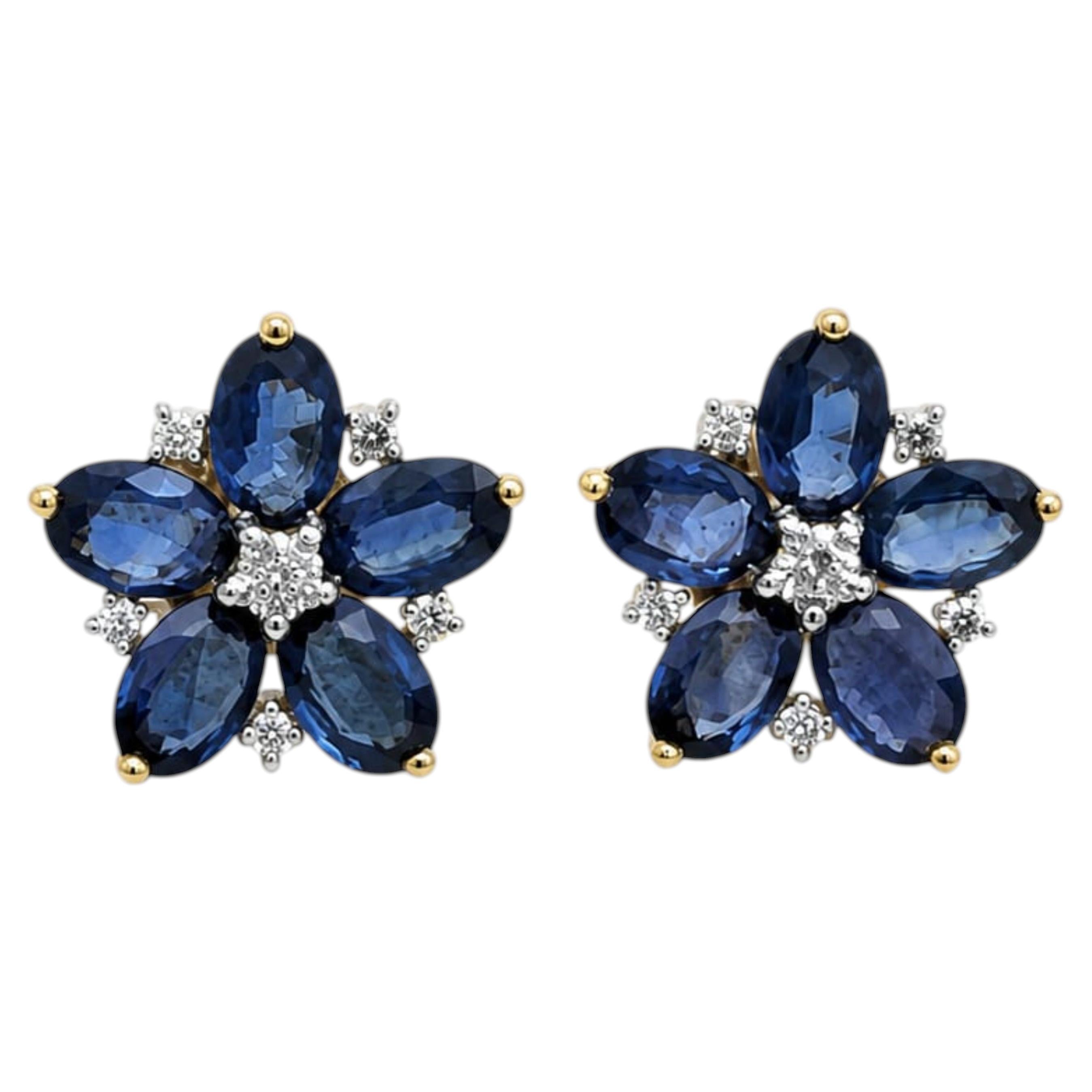Boucles d'oreilles en or 14 carats avec saphir bleu naturel de 4,90 carats et diamants de 0,29 carats