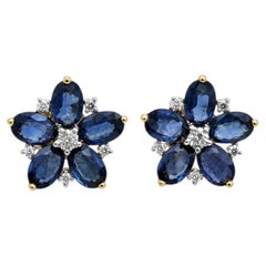 Natural Blue Sapphire 4.90CTS & Diamond 0.29CTS Earring in 14k Gold