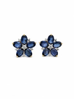 Natural Blue Sapphire 4.90CTS & Diamond 0.29CTS Earring in 14k Gold