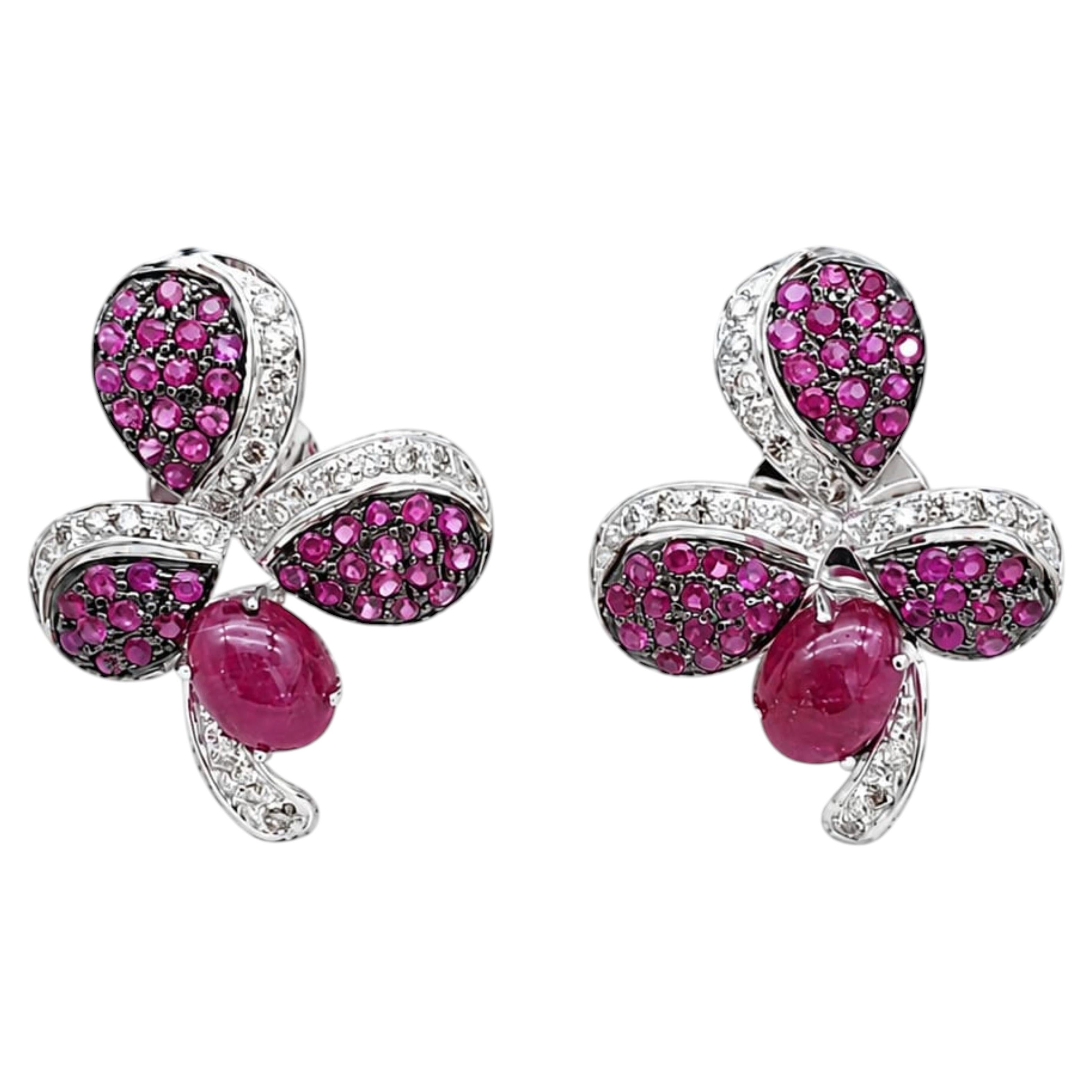 Natural Ruby 0.98CTS & Diamond 0.47CTS Earring in 14k Gold