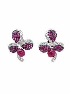 Pendiente de rubí natural de 0,98 quilates y diamantes de 0,47 quilates en oro de 14k