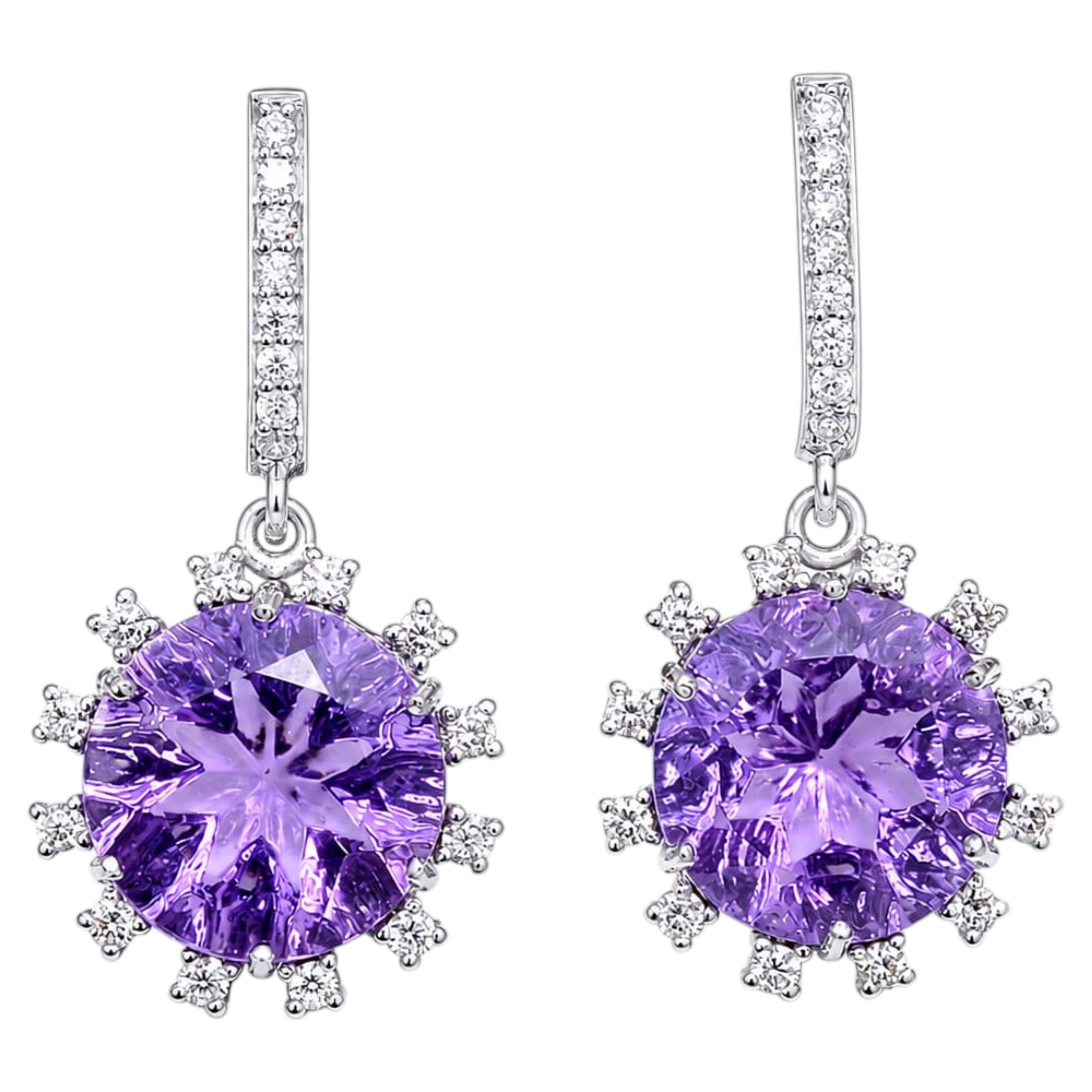 Natural Amethyst 6.06CTS & Diamond 0.41CTS Earring in 14k Gold For Sale