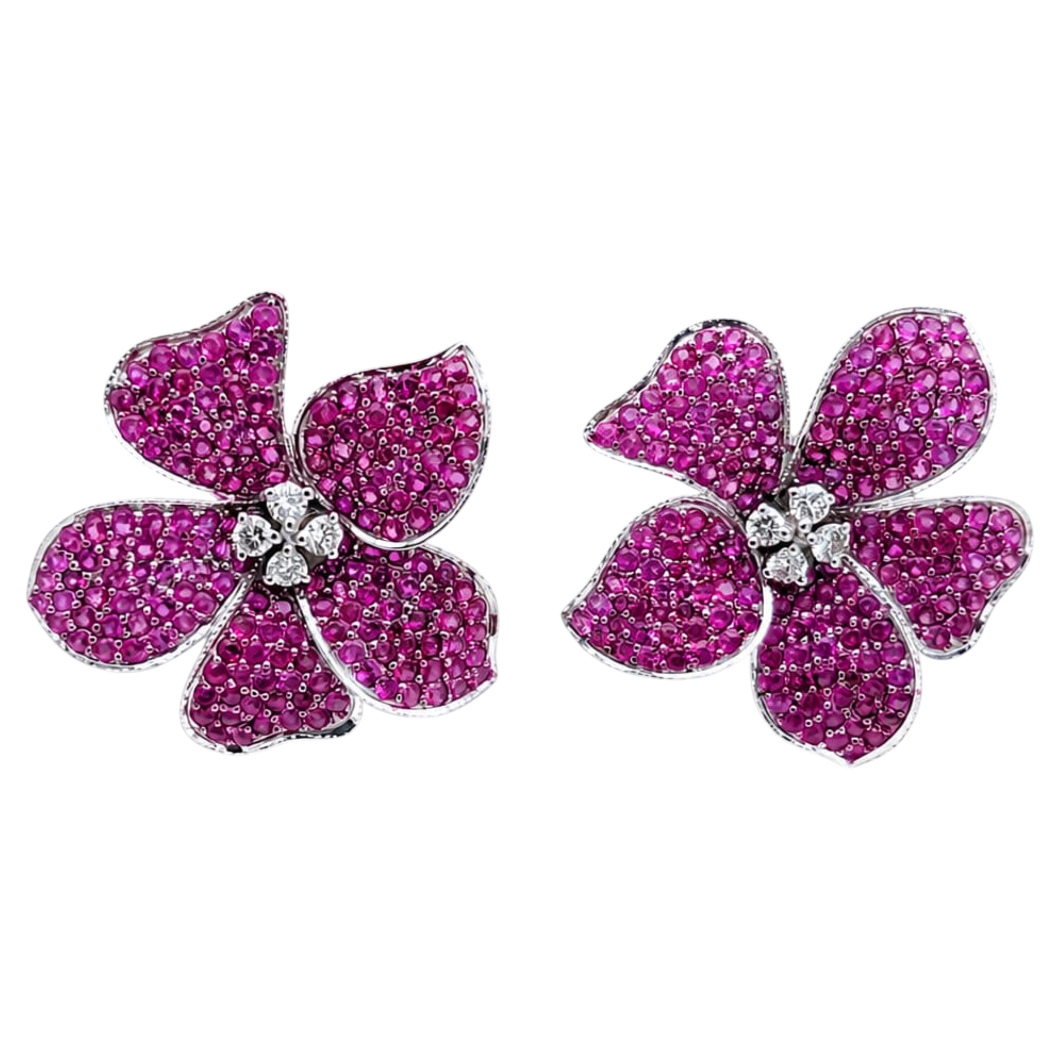 Natural Ruby 2.68CTS & Diamond 0.21CTS Earring in 14k Gold