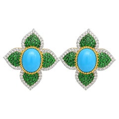 Orecchini con tsavorite naturale, turchese e diamanti in oro 14k