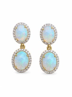 Pendiente de ópalo natural de 4,44 quilates y diamantes de 0,53 quilates en oro de 14k