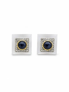 Ohrringe aus natürlichem blauem Saphir, Chalcedon und Diamanten in 14-karätigem Gold