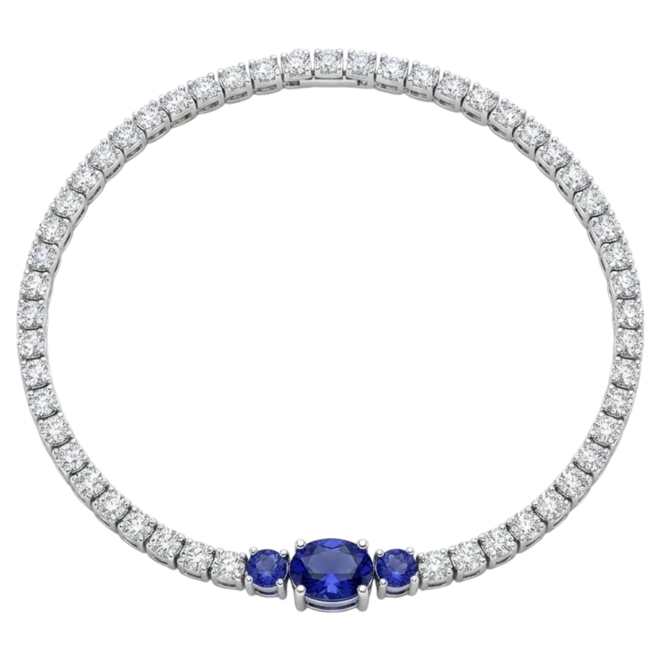 18K Yellow Gold Bracelet with 1.43ct Diamond & 1.55ct Blue Sapphire