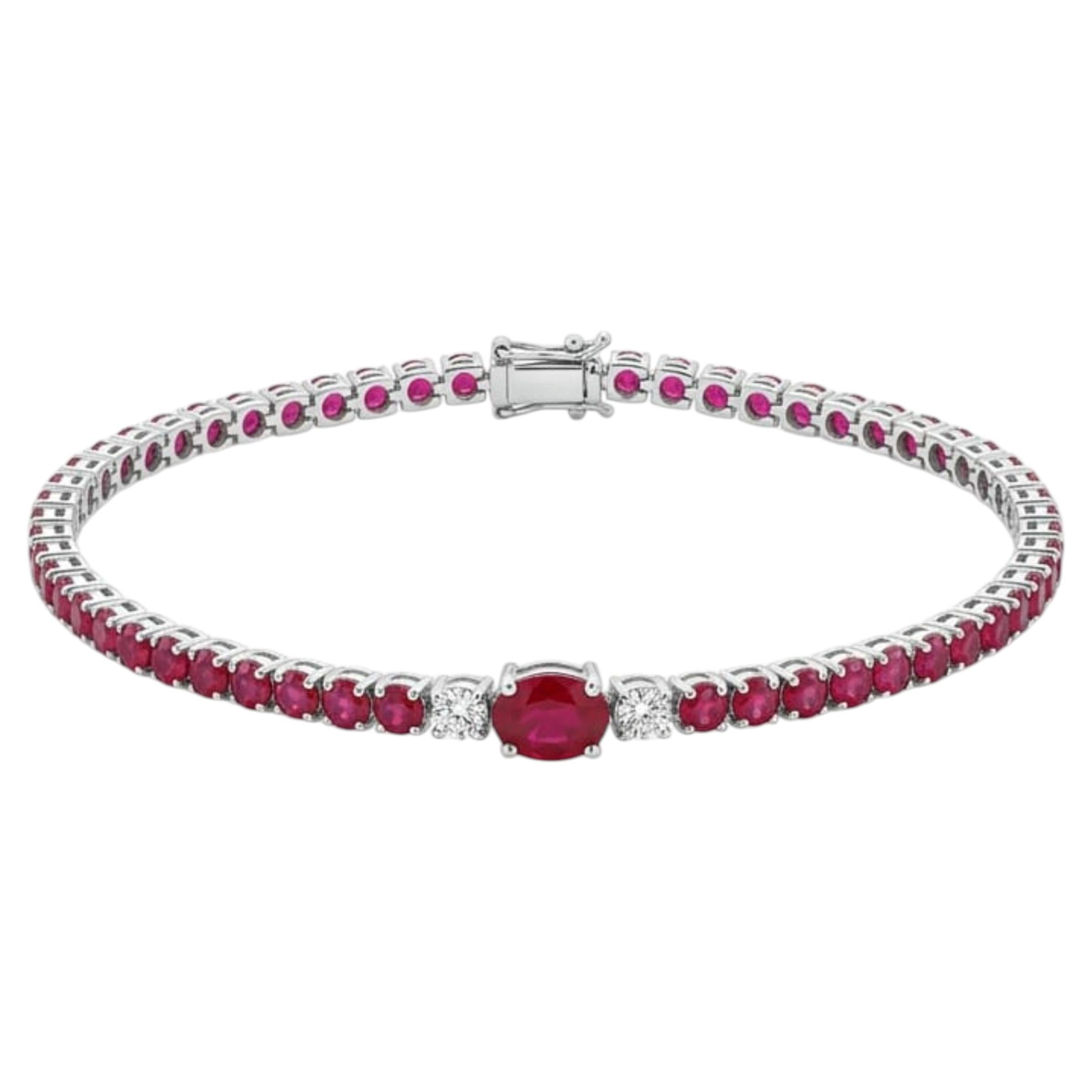 18K Gold Ruby 3.13ct & Diamond 0.32ct Bracelet For Sale