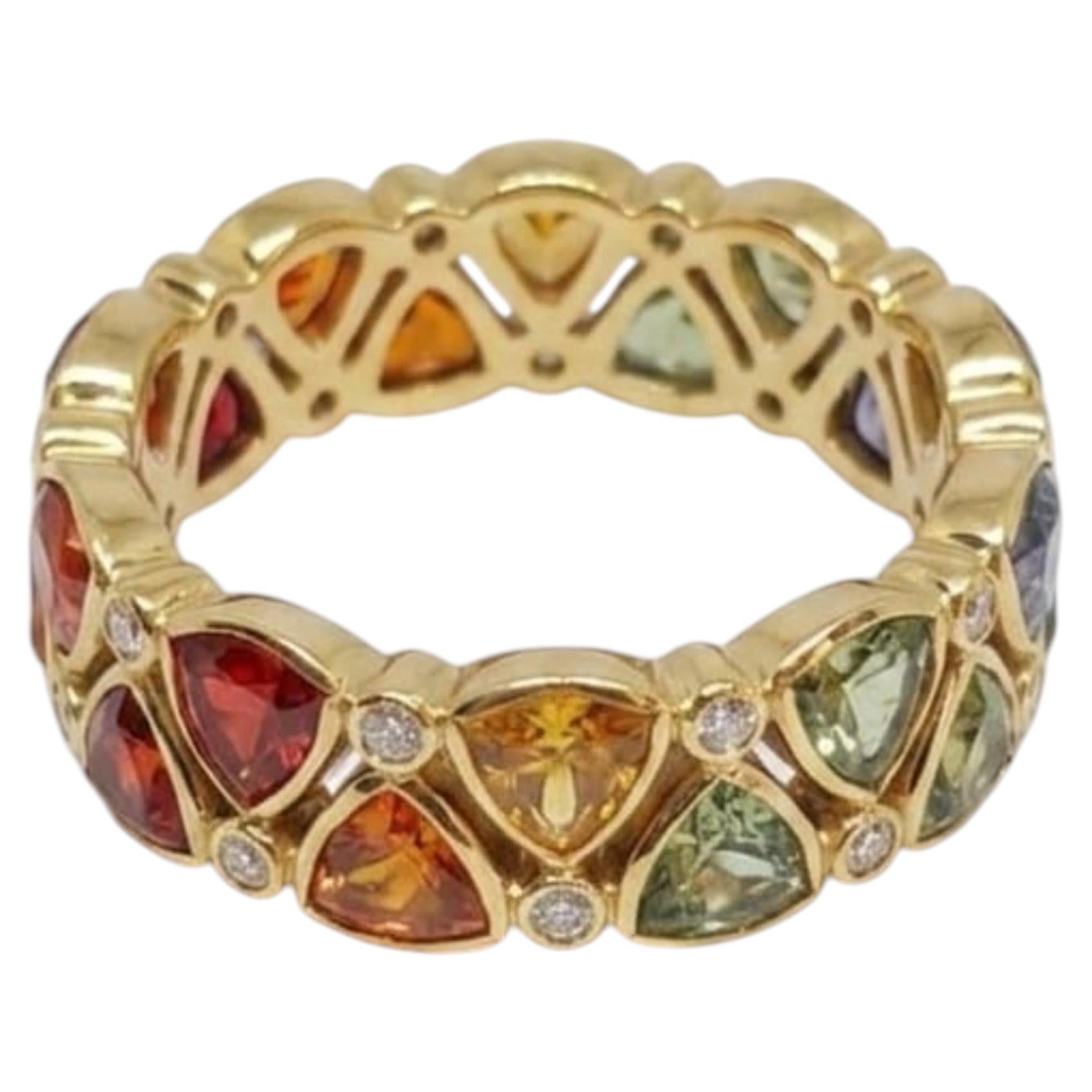 18K Gold Multi Sapphire 5.77ct & Diamond 0.25ct Ring For Sale