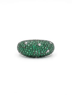 Natural 18K Gold Emerald Halo Ring with 0.21ct Diamonds, New Design