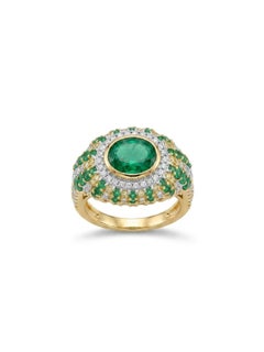 Anello con smeraldo e halo in oro 18 carati naturale, con diamanti da 0,77 carati, nuovo design