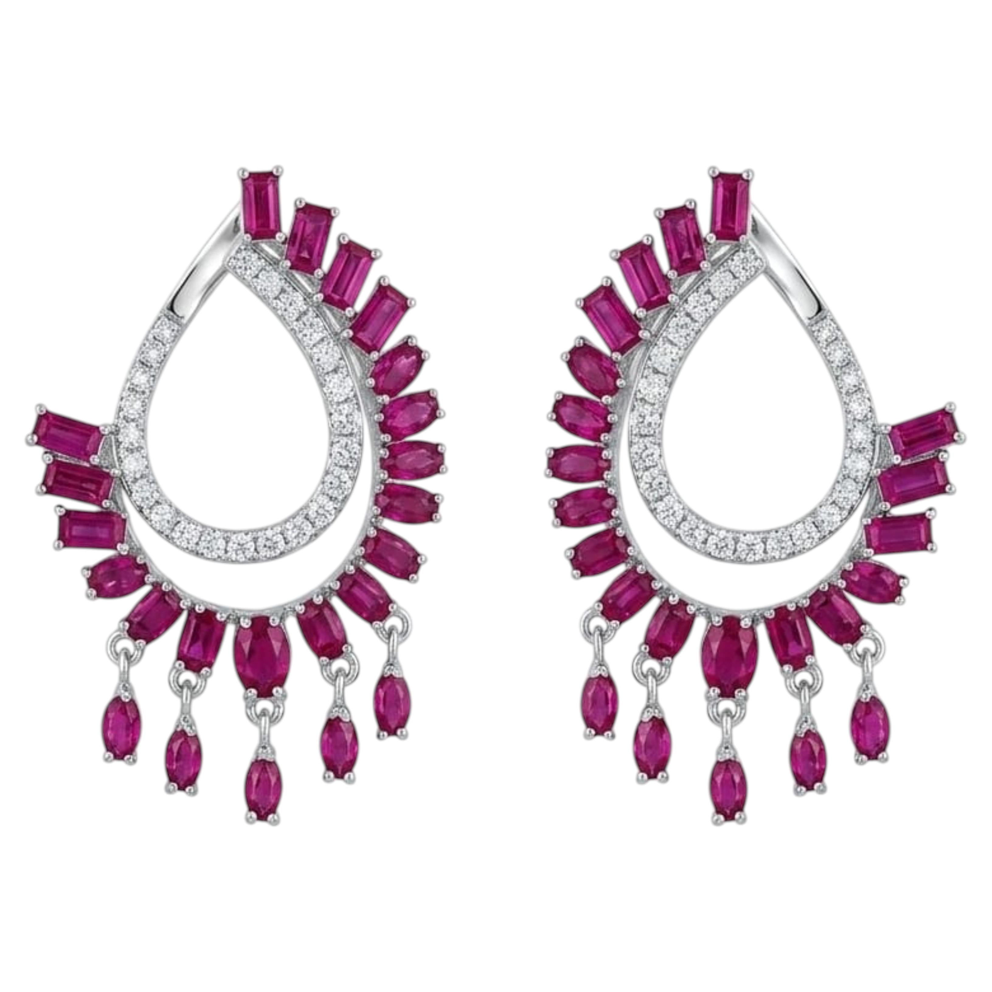 Natural 18K Gold Diamond 0.82ct Ruby Stud Earrings, New