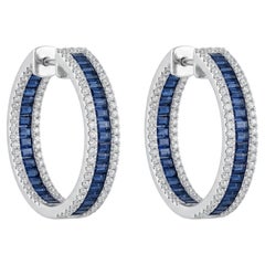 Natural 18K Gold Diamond 2.75ct & Blue Sapphire Stud Earrings