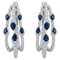 Natural 18K Gold Diamond 0.84ct Blue Sapphire Stud Earrings