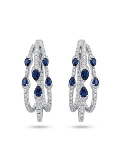 Natural 18K Gold Diamond 0.84ct Blue Sapphire Stud Earrings