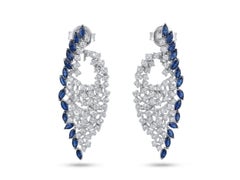 Natural 18K Gold Diamond 2.46ct Blue Sapphire Stud Earrings