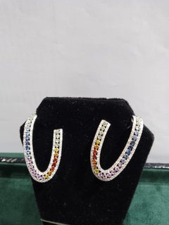 Natural 18K Gold Diamond 1.30ct Multi Sapphire Stud Earrings