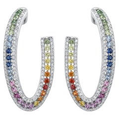 Natural 18K Gold Diamond 1.30ct Multi Sapphire Stud Earrings