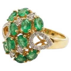 Natural 18K Gold Emerald Halo Ring with 0.21ct Diamonds, New