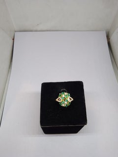 Natural 18K Gold Emerald Halo Ring with 0.21ct Diamonds, New