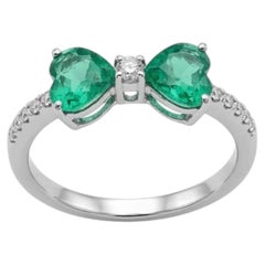 Natural 18K Gold Emerald Halo Ring with 0.15ct Diamonds, New