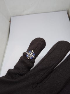 Natural 18K Gold Blue Sapphire & Diamond Halo Ring, 0.53ct