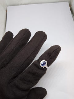 Natural 18K Gold Blue Sapphire and Diamond Halo Ring, 0.90ct