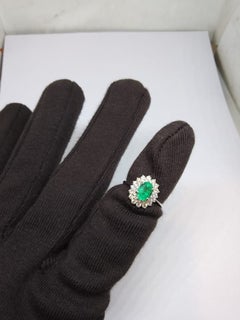 Stunning 18K Gold Emerald Halo Ring with 0.64ct Diamonds, New