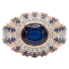 Bague en or 18 carats naturel, sertie d'un diamant de 0,81 carat et d'un saphir de 4,67 carats, nouveau modèle
