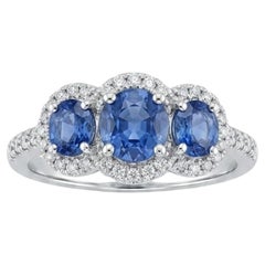 Superbe bague de cocktail en or 18 carats, sertie de saphirs et de diamants en halo, nouveau modèle